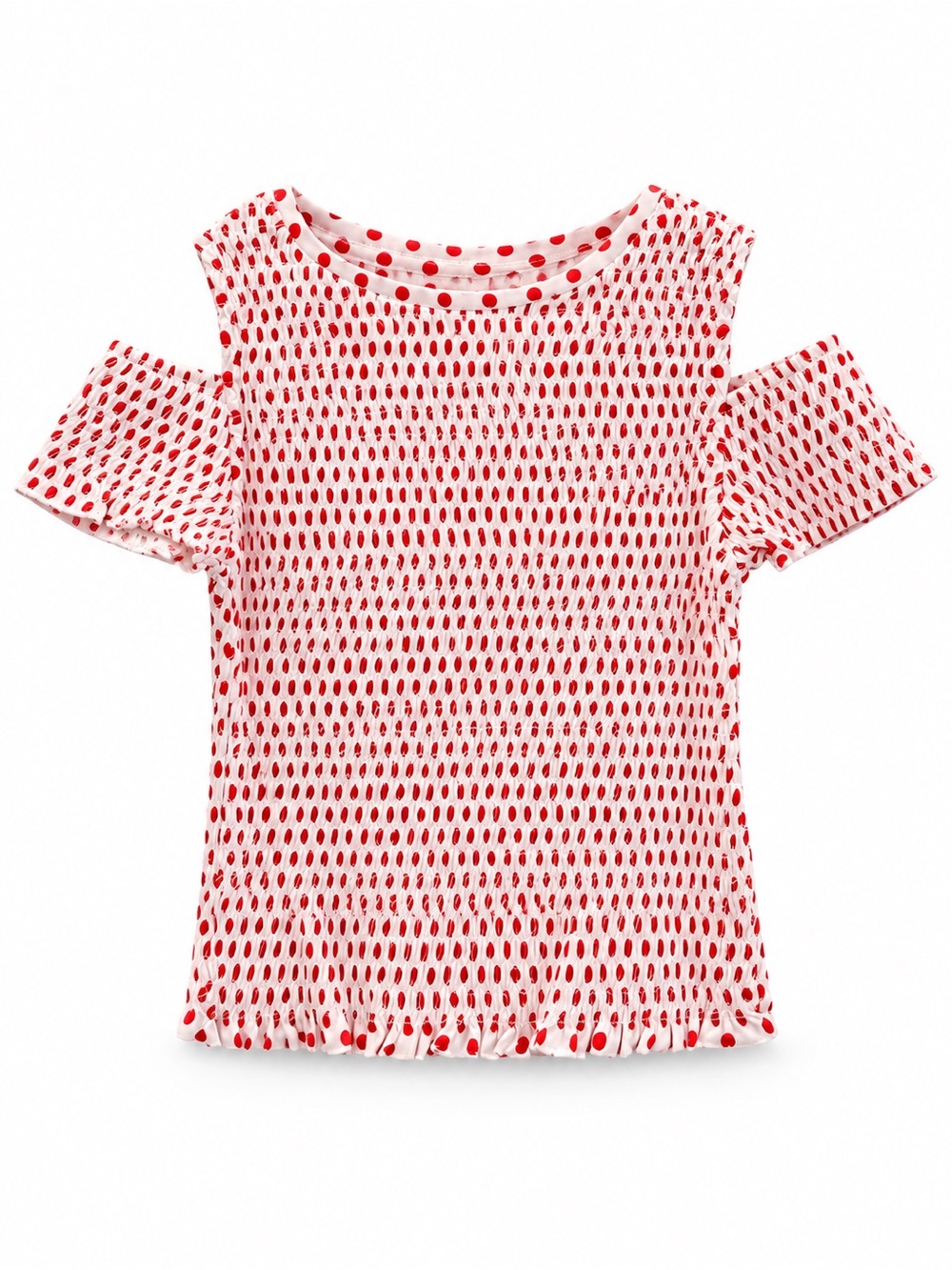 Zara White Top with Red Polka Dot Cold-Shoulder